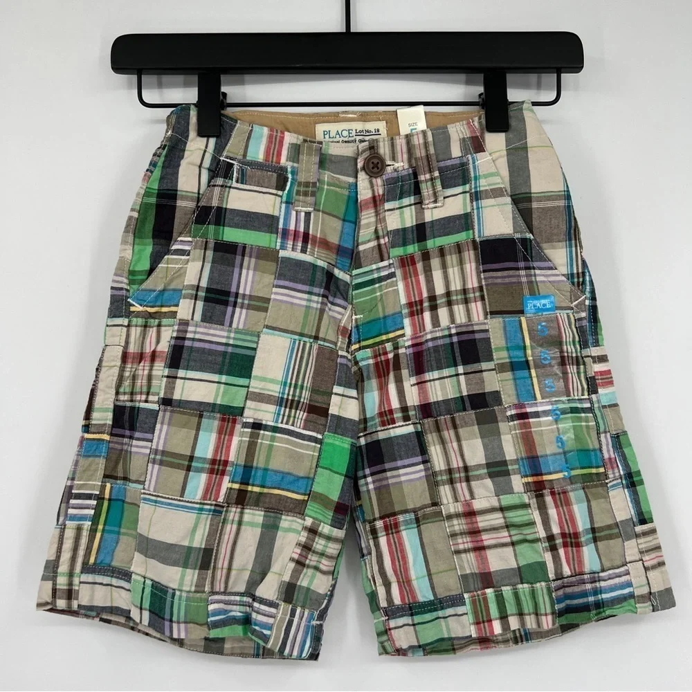 NEW The Children's Place Multicolor Striped Plaid Adjustable Wait Cargo Shorts